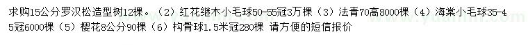 求購羅漢松、紅花繼木小毛球、法青等