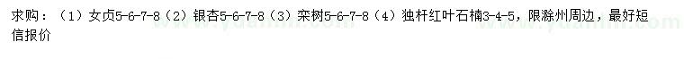 求購女貞、銀杏、欒樹等