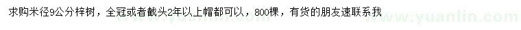 求購米徑9公分梓樹