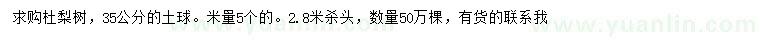 求購(gòu)米徑5公分杜梨