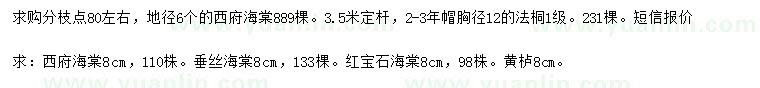 求購(gòu)西府海棠、垂絲海棠、紅寶石海棠等