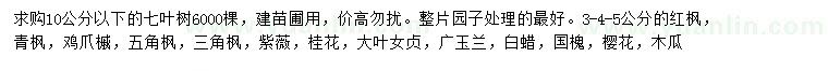 求購七葉樹、紅楓、青楓等