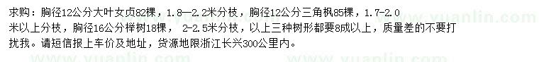 求購大葉女貞、三角楓、櫸樹