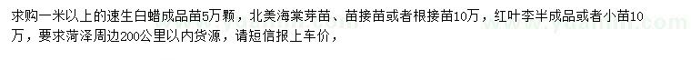 求購(gòu)速生白蠟、北美海棠、紅葉李等小苗