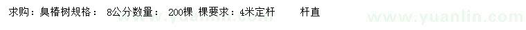 求購8公分臭椿樹