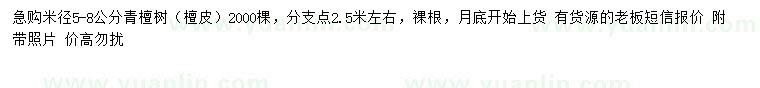 求購(gòu)米徑5-8公分青檀樹(shù)