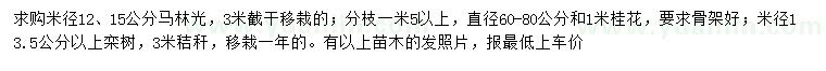 求購馬林光、桂花、欒樹