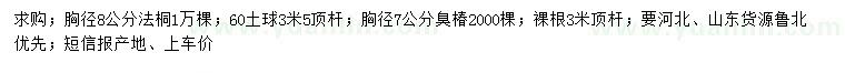 求購胸徑8公分法桐、胸徑7公分臭椿