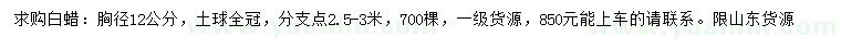 求購胸徑12公分白蠟