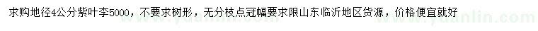 求購地徑4公分紫葉李