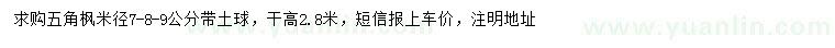 求購米徑7、8、9公分五角楓