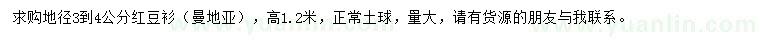求購地徑3-4公分曼地亞紅豆衫