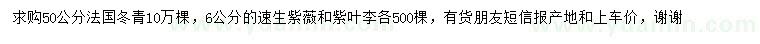 求購法國冬青、速生紫薇、紫葉李