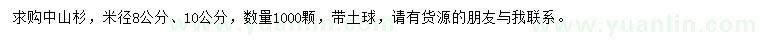 求購米徑8、10公分中山杉