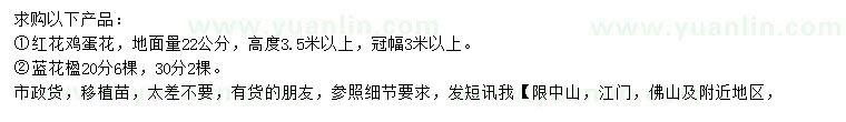 求購(gòu)22公分紅花雞蛋花、20、30公分藍(lán)花楹