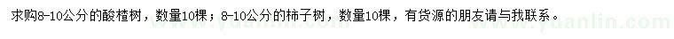 求購(gòu)8-10公分酸楂樹(shù)、柿子樹(shù)