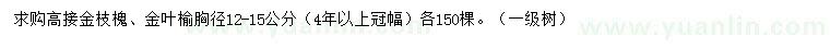 求購(gòu)胸徑12-15公分金枝槐、金葉榆
