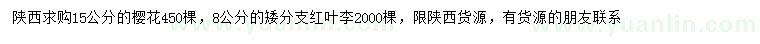 求購15公分櫻花、8公分紅葉李