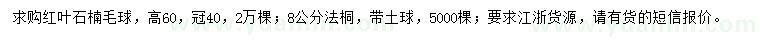 求購冠40公分紅葉石楠毛球、8公分法桐