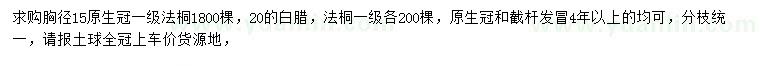 求購胸徑15公分法桐、20公分白蠟