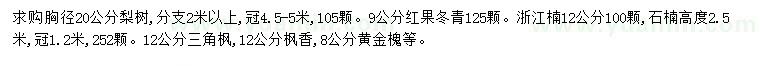 求購(gòu)梨樹、紅果冬青、浙江楠等