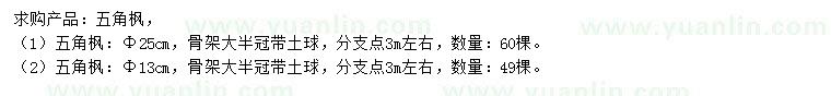 求購13、25公分五角楓