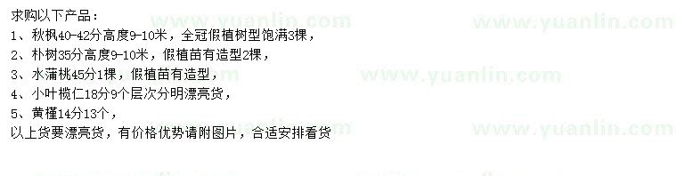 求購(gòu)秋楓、樸樹(shù)、水蒲桃等
