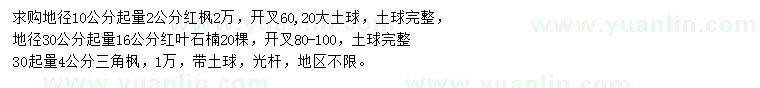 求購紅楓、紅葉石楠、三角楓