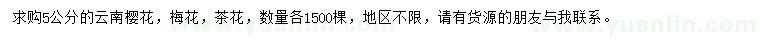 求購云南櫻花、梅花、茶花