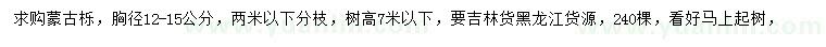 求購胸徑12-15公分蒙古櫟