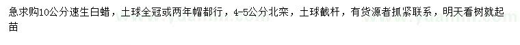 求購速生白蠟、北欒