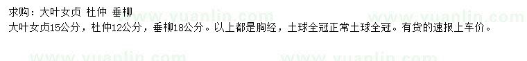 求購大葉女貞、杜仲、垂柳