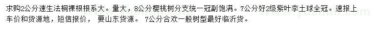 求購(gòu)速生法桐、櫻桃、紫葉李等