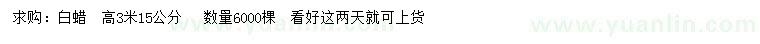 求購高3米白蠟