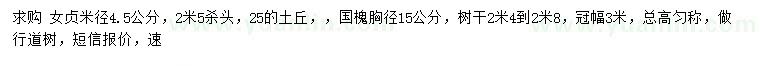 求購4.5公分大葉女貞、15公分國槐