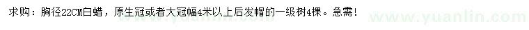 求購(gòu)胸徑22公分白蠟