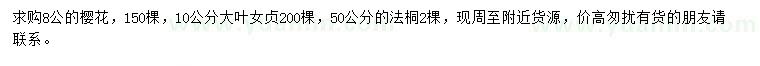 求購櫻花、大葉女貞、法桐