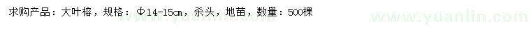 求購14-15公分大葉榕
