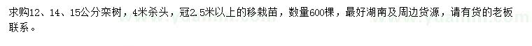 求購12、14、15公分欒樹