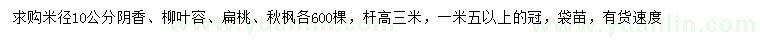 求購(gòu)陰香、柳葉榕、扁桃等