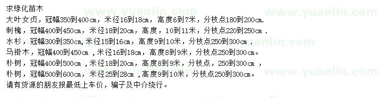 求購(gòu)大葉女貞、刺槐、水杉等