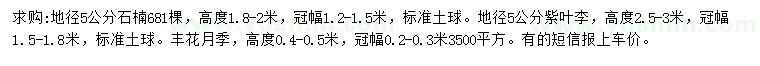 求購石楠、紫葉李、豐花月季