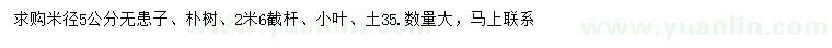 求購米徑5公分無患子、樸樹