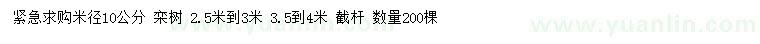 求購(gòu)米徑10公分欒樹(shù)