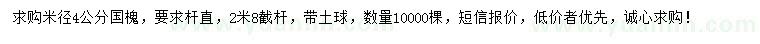 求購(gòu)米徑4公分國(guó)槐