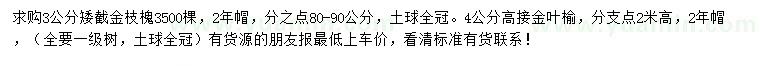 求購3公分金枝槐 、4公分金葉榆