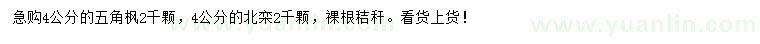 求購4公分五角楓、北欒