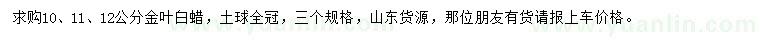 求購10、11、12公分金葉白蠟