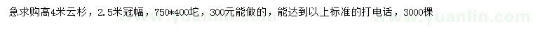 求購高4米云杉