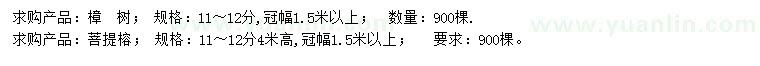 求購11-12公分樟樹、菩提榕